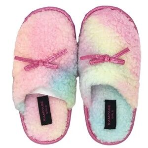 🌸 Rampage Barbiecore Bedroom House Slippers Rainbow Sherpa Bows Pink Tie Dye